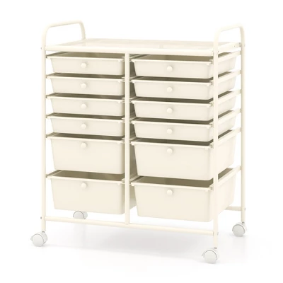 Tangkula 12-Drawer Rolling Storage Cart Multipurpose Organizer Cart With 2 Sizes Plastic Drawers Mobile Utility Cart With Lockable Casters White 11 Tangkula 12-Drawer Rolling Storage Cart Multipurpose Organizer Cart With 2 Sizes Plastic Drawers Mobile Utility Cart With Lockable Casters White - Image 9