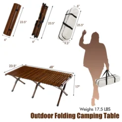 Tangkula Folding Wooden Camping Table Portable Picnic Table W/ Carry Bag Roll-up Bamboo Tabletop Outdoor Travel Camping Table Natural/Coffee -Tangkula GUEST 7e83c657 440f 43c2 a8a9 93b11ccaff76