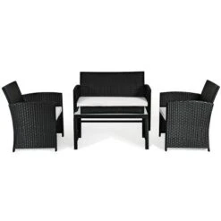 Tangkula 4 Piece Outdoor Patio Rattan Furniture Set Black Wicker Cushioned Seat For Garden, Porch, Lawn -Tangkula GUEST 7ebd23cd a7f7 43b5 9187 f9abde2fd62b