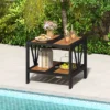 Tangkula 2PCS Outdoor Side Table 2-Tier Coffee End Table W/ 1.57" Umbrella Hole Storage Shelf -Tangkula GUEST 7ee48213 a9a7 4b00 8760 efe588c34a16 1