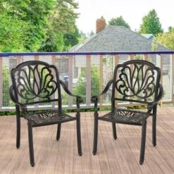 Tangkula 2 Pieces Cast Aluminum Chairs Set Of 2 Stackable Patio Dining Chairs W/ Armrests -Tangkula GUEST 7f313e41 6ae6 40ec b0b0 3a686546aa0f