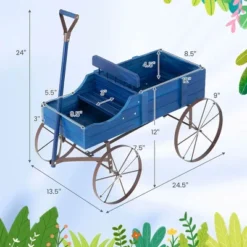 Tangkula Tangkula Wooden Garden Flower Planter Wagon Plant Bed W/ Wheel Garden Yard Blue -Tangkula GUEST 7f326380 68ac 403d 9fef 968145ab66d0