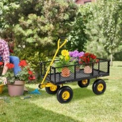 Tangkula Utility Garden Cart 900 Lbs/400 Kg(1200 Lbs/545 Kg) Heavy Duty Wagon Cart With Rotating Handle And Removable Sides