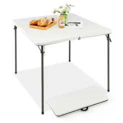 Tangkula Folding Camping Table Portable Picnic Table With All-Weather HDPE Tabletop Metal Frame & Carry Straps White/Gray -Tangkula GUEST 7f5b97fd 23c3 4ccb a9b5 99a7b813abf5