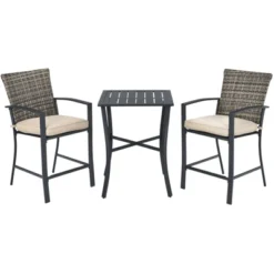 Tangkula 3-Piece Patio Rattan Furniture Set Outdoor Bistro Set Cushioned Chairs & Table Set Gray/Brown -Tangkula GUEST 7f5f189c 28c8 42d0 b69a bb2d47e30f20