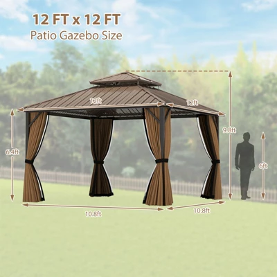Tangkula 12 X 12 FT Hardtop Gazebo W/ Netting Heavy-Duty Double-Roof Galvanized Metal Top 10 Tangkula 12 X 12 FT Hardtop Gazebo W/ Netting Heavy-Duty Double-Roof Galvanized Metal Top - Image 8