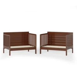 Tangkula 2-in-1 Convertible Kids Furniture Bed Toddler Crib With 2 Side Safety Guardrails White/Brown -Tangkula GUEST 7f76e0af e300 4a5d ac58 ef9c3d1ae46e