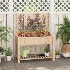 Tangkula Raised Garden Bed W/ Trellis Wooden Elevated Planter Box W/ Legs & Liner Natural -Tangkula GUEST 7fa3f564 45c6 42e4 8663 941906327aa6
