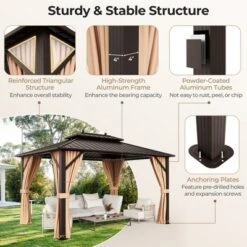 Tangkula 10'x13' Patio Double-Roof Hardtop Gazebo W/ Galvanized Steel Roof Aluminum Frame -Tangkula GUEST 7faa7949 5740 4844 969d b643aae41039