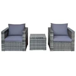 Tangkula 3-Piece Patio Wicker Conversation Set Bistro Rattan Sofa Chair With Washable Cushion Gray 19 Tangkula 3-Piece Patio Wicker Conversation Set Bistro Rattan Sofa Chair With Washable Cushion Gray -Tangkula GUEST 7fb0db03 9ee1 4f53 bce2 a6f6bafb2b05