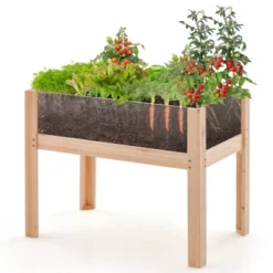Tangkula Raised Wooden Garden Bed With Legs 24"/31” Elevated Planter Box With 2 Acrylic Panel Sides Drain Holes, Movable Beds -Tangkula GUEST 7fc0e586 e242 43b8 9592 8a9af6850ae0