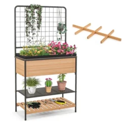 Tangkula Raised Wooden Garden Bed With Metal Trellis 59” Elevated Planter Box With Open Storage Shelves Removable Grid Divider 21 Tangkula Raised Wooden Garden Bed With Metal Trellis 59” Elevated Planter Box With Open Storage Shelves Removable Grid Divider -Tangkula GUEST 7fccb9a1 80ed 401f 9351 9715dfb8cda2