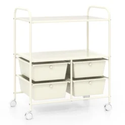 Tangkula 4-Drawer Rolling Storage Cart With 2 Shelves Mobile Utility Cart With Removable Drawers And Metal Frame With Lockable Wheels White -Tangkula GUEST 7fd16b7b 0ba7 4b14 9749 646f0c8a6a34