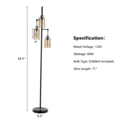 Tangkula 3 Lights Floor Lamp Retro Floor Lamp With 3-Head Hanging Amber Glass Shade Foot Switch Metal Base Industrial Floor Lamp Black -Tangkula GUEST 7fd86319 6ba8 4745 81ed 47c2db40a9ca
