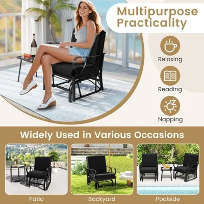 Tangkula Patio Glider Chair Single Outdoor Rocking Chair W/ Seat & Back Cushions 5 Tangkula Patio Glider Chair Single Outdoor Rocking Chair W/ Seat & Back Cushions - Image 3
