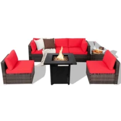 Tangkula Set Of 7 Patio Furniture Set W/ 28" 50000 BTU Propane Gas Fire Pit Table Cushions -Tangkula GUEST 802a3ed3 e725 4752 afd4 7f51c10db5bb