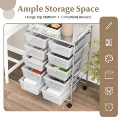 Tangkula 10-Drawer Rolling Storage Cart Tools Scrapbook Paper Organizer On Wheels Clear -Tangkula GUEST 80802396 180a 4ce4 938e 8c0a02b5af4f