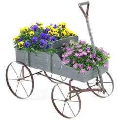 Tangkula Tangkula Wooden Garden Flower Planter Wagon Plant Bed W/ Wheel Garden Yard Gray -Tangkula GUEST 80b5601f 285d 4d6d a3b7 21a41729160a
