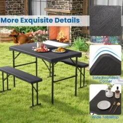 Tangkula Outdoor Table Bench Set Folding Picnic Table Set W/ 2 Benches Sturdy Metal Frame -Tangkula GUEST 80b8db54 2384 4ae5 a1e7 283c7a977a57