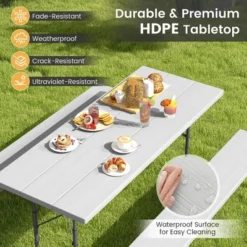 Tangkula Folding Picnic Table W/ 2 Benches 6 FT Camping Table Set W/ All-Weather HDPE Tabletop Grey -Tangkula GUEST 8122efe4 5cab 409f a0d4 3f7096a297bd
