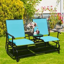 Tangkula Patio Loveseat Rocking 2 Person Outdoor Double Glider Chair With Center Table
