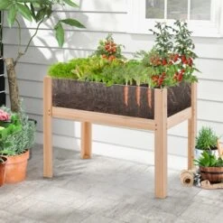Tangkula Raised Wooden Garden Bed With Legs 24"/31” Elevated Planter Box With 2 Acrylic Panel Sides Drain Holes, Movable Beds