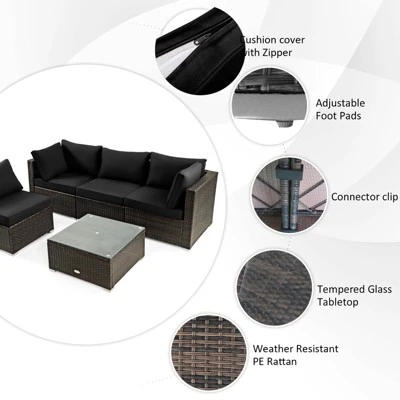 Tangkula 6 Piece Patio Wicker Conversation Set, Outdoor Rattan Sofa Set W/ 32" Propane Fire Pit Table, 50,000 BTU Heat, Tempered Glass Tabletop Black/Navy Blue/Red/Turquoise/Off White 8 Tangkula 6 Piece Patio Wicker Conversation Set, Outdoor Rattan Sofa Set W/ 32" Propane Fire Pit Table, 50,000 BTU Heat, Tempered Glass Tabletop Black/Navy Blue/Red/Turquoise/Off White - Image 6