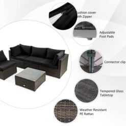 Tangkula Patio Rattan 6PCS Cushioned Sofa Set Furniture Set Thick Cushion With 34.5" Fire Pit Table For Garden Black/Blue/Red/Turquoise/Off White -Tangkula GUEST 81843055 f4c8 4ce3 99c3 f9fd9fd9cab5