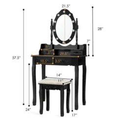 Vanity Table Set Detachable Makeup Table Dressing Desk With Mirror & Cushioned Stool Brown/White/Black -Tangkula GUEST 81b1262e dfb8 4233 a396 180fe0d0b131