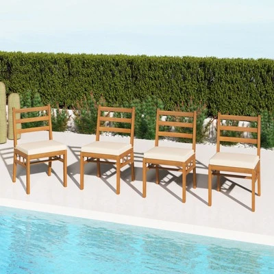 Tangkula Solid Acacia Wood Patio Chair Set Of 4 W/ Padded Seat Cushions 3 Tangkula Solid Acacia Wood Patio Chair Set Of 4 W/ Padded Seat Cushions
