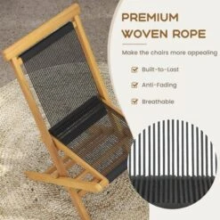 Tangkula 2PCS Folding Chairs W/ Quick-Folding Portable Design Woven Rope Seat Porch Patio