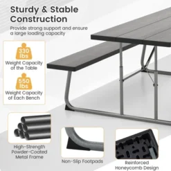 Tangkula Folding Picnic Table W/ 2 Benches 6 FT Camping Table Set W/ Metal Frame -Tangkula GUEST 825fb734 ff6e 4a53 9453 7dcfa137a37d