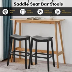 Tangkula Set Of 2 Saddle Bar Stools Bar Height Kitchen Chairs W/ Rubber Wood Legs -Tangkula GUEST 826a1ca9 d739 49ca 81de b6c5badb57f0