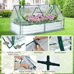 Tangkula Galvanized Steel Raised Garden Bed Metal Planter Box Kit W/ Mini Greenhouse Cover -Tangkula GUEST 827de486 075b 4a96 bcb6 38b969a0ab85