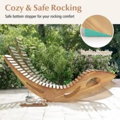 Tangkula 2PCS Outdoor Chaise Lounge Acacia Wood Rocking Sun Lounger With Slatted Backrest And Seat Wooden Rocker Lounge Chair -Tangkula GUEST 828aeaf8 0754 44d1 b5be af17fbf91789