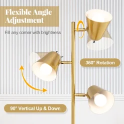 Tangkula 64" Mid Century Modern Floor Lamp 3 Light Tree, Standing Tall Pole Lamp W/ 3 LED Bulbs & Adjustable Heads (Antique Brass) 16 Tangkula 64" Mid Century Modern Floor Lamp 3 Light Tree, Standing Tall Pole Lamp W/ 3 LED Bulbs & Adjustable Heads (Antique Brass) -Tangkula GUEST 82983fa5 7209 4f65 9766 0dddae4041cb