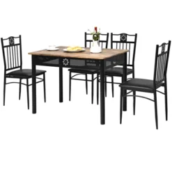 Tangkula 5 Piece Dining Set Wood Metal Table And Chairs Kitchen Furniture Black -Tangkula GUEST 82d00728 50b2 409f b8cb 5e95eb01032a