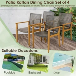 Tangkula Outdoor Rattan Chair Set Of 4 Patio PE Wicker Dining Chairs W/ Sturdy Acacia Wood Frame -Tangkula GUEST 832da38e 1f4e 4ca3 b433 acbd91a5e606