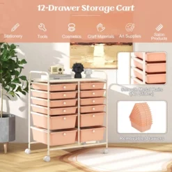 Tangkula 12-Drawer Rolling Storage Cart W/ 2 Sizes Plastic Drawers Skin Pink -Tangkula GUEST 83523aa9 9a60 4468 bf26 d5e680e3756f