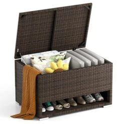 Tangkula 48 Gallon PE Wicker Rattan Deck Box W/ Shoe Rack Outdoor Storage Bin W/ Protective Liner -Tangkula GUEST 836d1118 c9e0 4df8 a41e e1af2f2f0593