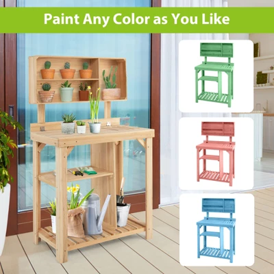 Tangkula Garden Work Bench, Wood Potting Station W/ Bottom Shelves & Top Compartments Solid Fir Wood Structure 8 Tangkula Garden Work Bench, Wood Potting Station W/ Bottom Shelves & Top Compartments Solid Fir Wood Structure - Image 6