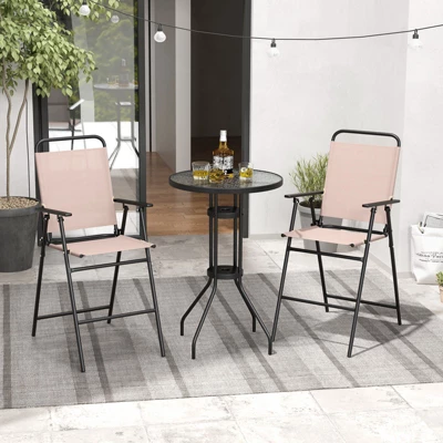 Tangkula 3PCS Bistro Set Folding Chairs Round Bar Table W/ 1.6" Umbrella Hole Yard Patio 5 Tangkula 3PCS Bistro Set Folding Chairs Round Bar Table W/ 1.6" Umbrella Hole Yard Patio - Image 3