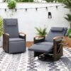 Tangkula Set Of 2 Patio Rattan 360° Swivel Recliner Chair Wicker Lounge Chair W/Adjustable Backrest & Footrest Reclining Seat W/Flip Side Table