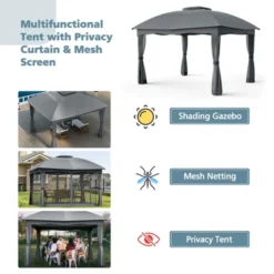 Tangkula 12' X 10' Patio Heavy Duty Steel Gazebo Canopy Double Vented Outdoor Gray -Tangkula GUEST 840a5482 6de3 4dc6 bafe a7f6570abc9f