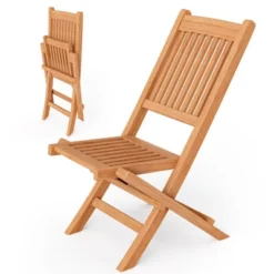 Tangkula Teak Wood Outdoor Chair Folding Portable Patio Chair W/ Slatted Seat & Back -Tangkula GUEST 843b0c60 6125 4354 8e07 021c1a8c6606