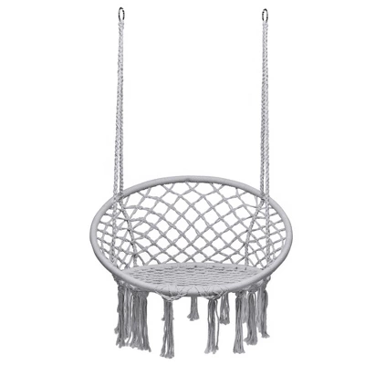 Tangkula Hammock Chair Hanging Cotton Rope Macrame Swing Chair W/ Stand Gray 7 Tangkula Hammock Chair Hanging Cotton Rope Macrame Swing Chair W/ Stand Gray - Image 5