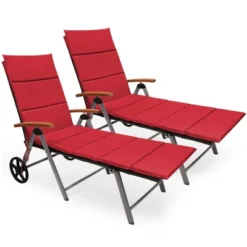 Tangkula 2PCS Folding Outdoor Rattan Chaise Lounge Chair Cushioned Recliner With Wheels& Cushions -Tangkula GUEST 8456e2e8 9b85 4e97 807f 271b70c346a8