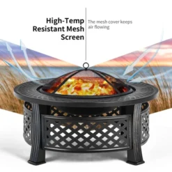 Tangkula 3-in-1 Round Fire Pit Set 32 Inch Round Wood Burning Firepit Table Multifunctional Metal Firepit Stove -Tangkula GUEST 845f1f26 fbc7 40a7 9bdb eb4805d37a72