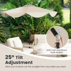 Tangkula 9 FT Patio Umbrella Outdoor Double Top Umbrella With Ruffled Edges Push Button Tilt Crank 8 Ribs Fade-resistant Market Umbrella Beige/Navy -Tangkula GUEST 84b07db2 ba04 4b7a bc21 37de820124d3