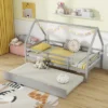 Tangkula Twin Size House Bed W/ Trundle Wooden Kids Bed W/ Safety Rails & Decorable Roof -Tangkula GUEST 84d6e0fa 547c 439a 9131 ff69f66becfd